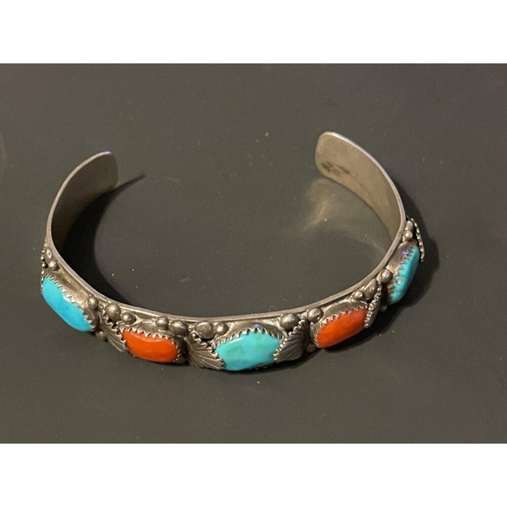 D & C Nieto Zuni Vintage Bracelet Turquoise & Coral Native American